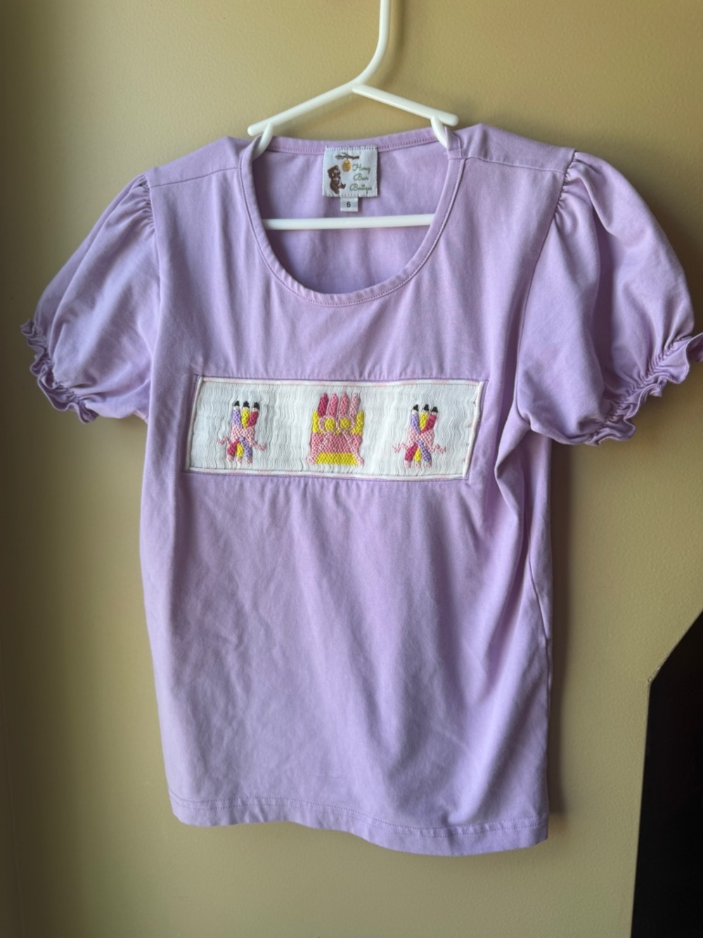 Honey Bee Boutique Smocked Crayon Shirt | Girls Size 6 | Purple Pencil Top